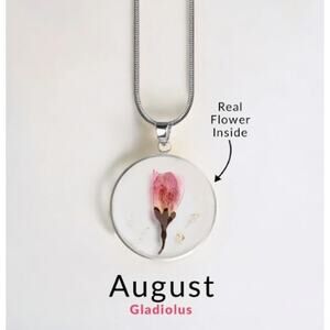 Mint & Lilly Pressed Birth Flower Necklace*August*Gladiolus*Silver